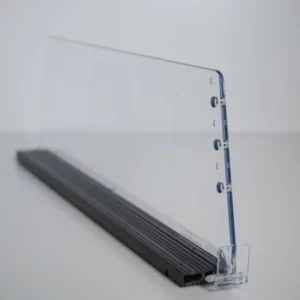 End divider D120 with E037 profile for A016, with front fixation, height 125mm, transparent